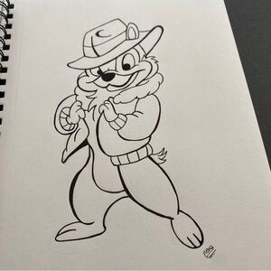 Chip & Dale Rescue Rangers Drawing Disney Illustration Black Ink 11x 7.75” 90s